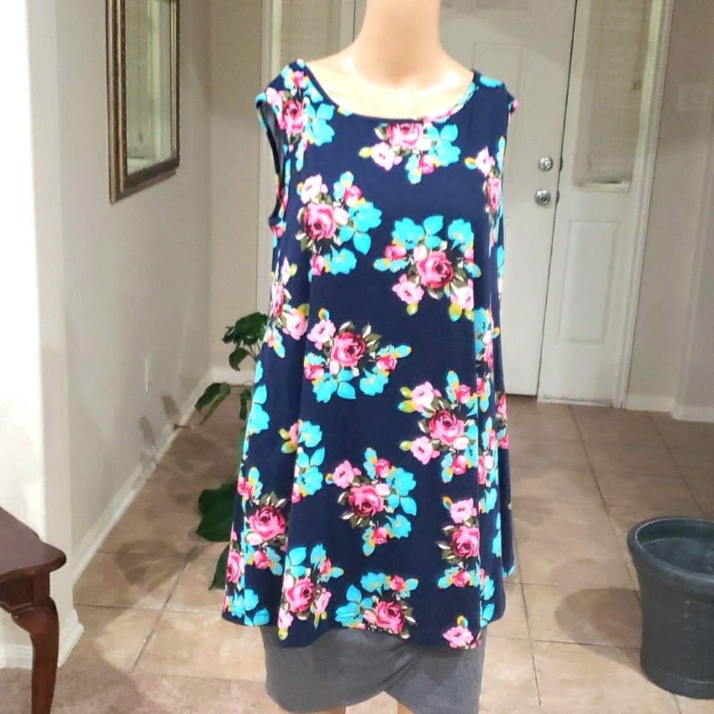 Veranee L swing tunic sleeveless vibrant floral print